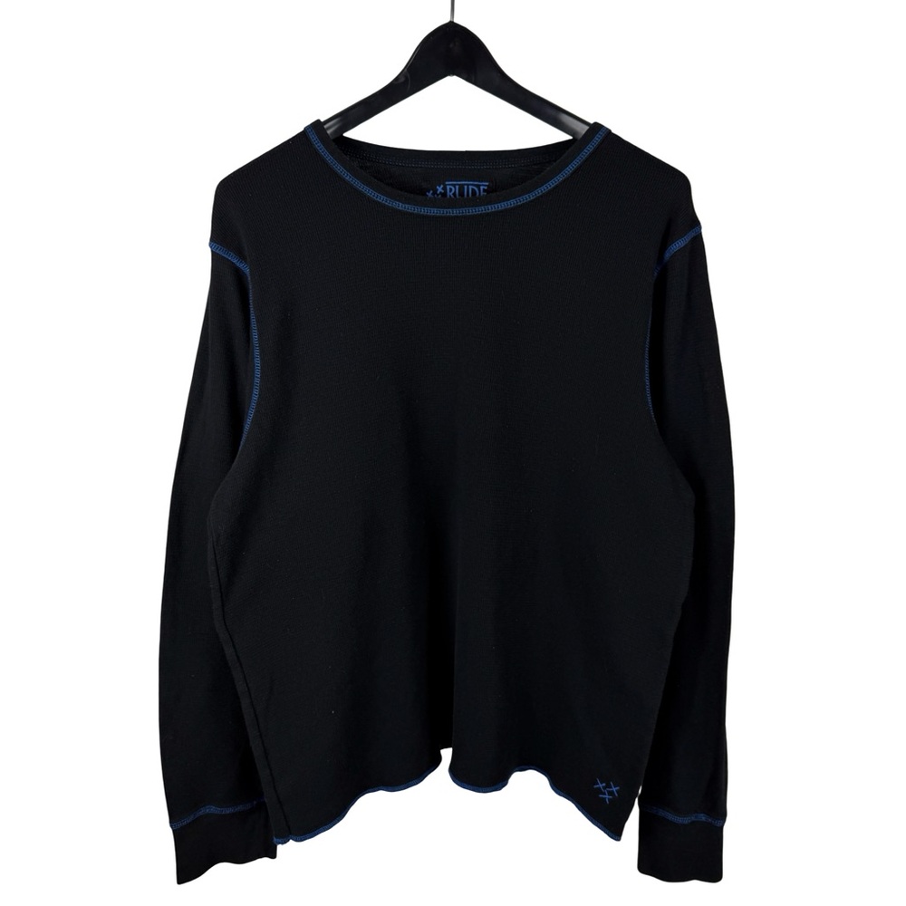 Mens Y2K RUDE Waffle Knit Thermal Contrast Stitch Grunge Shirt Size XL